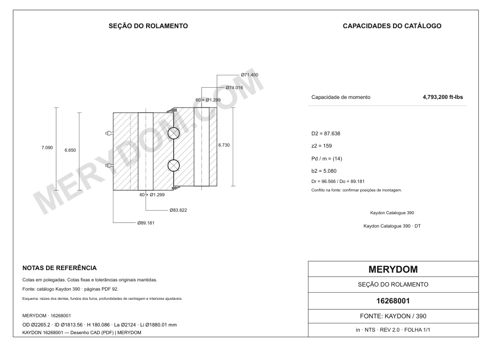 Desenho CAD da substituição MERYDOM para KAYDON 16268001
