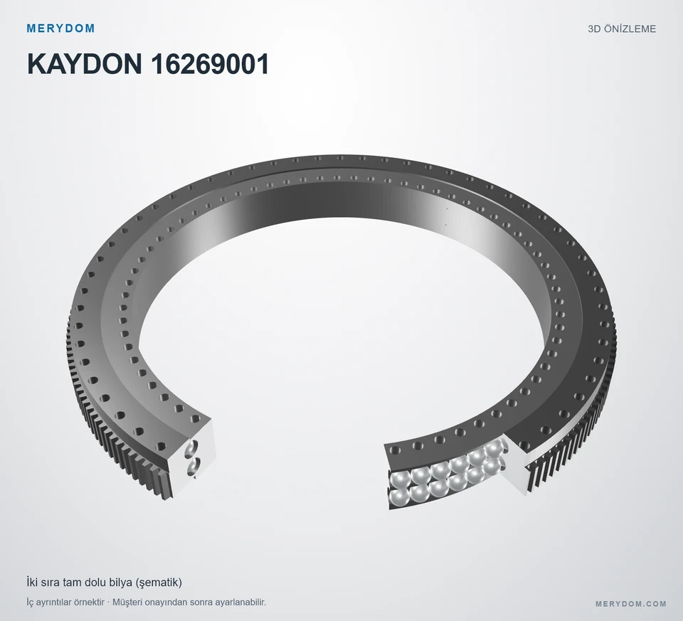 KAYDON 16269001 için MERYDOM muadil döner tabla rulmanının 3D model önizlemesi.
