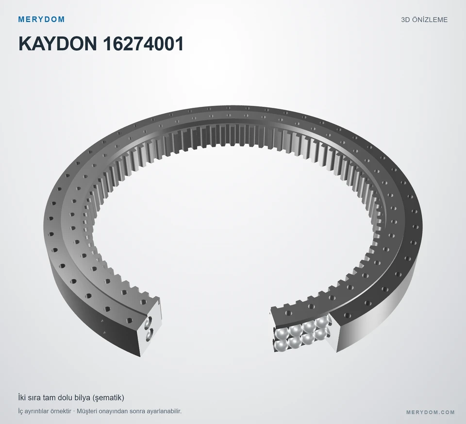 KAYDON 16274001 için MERYDOM muadil döner tabla rulmanının 3D model önizlemesi.