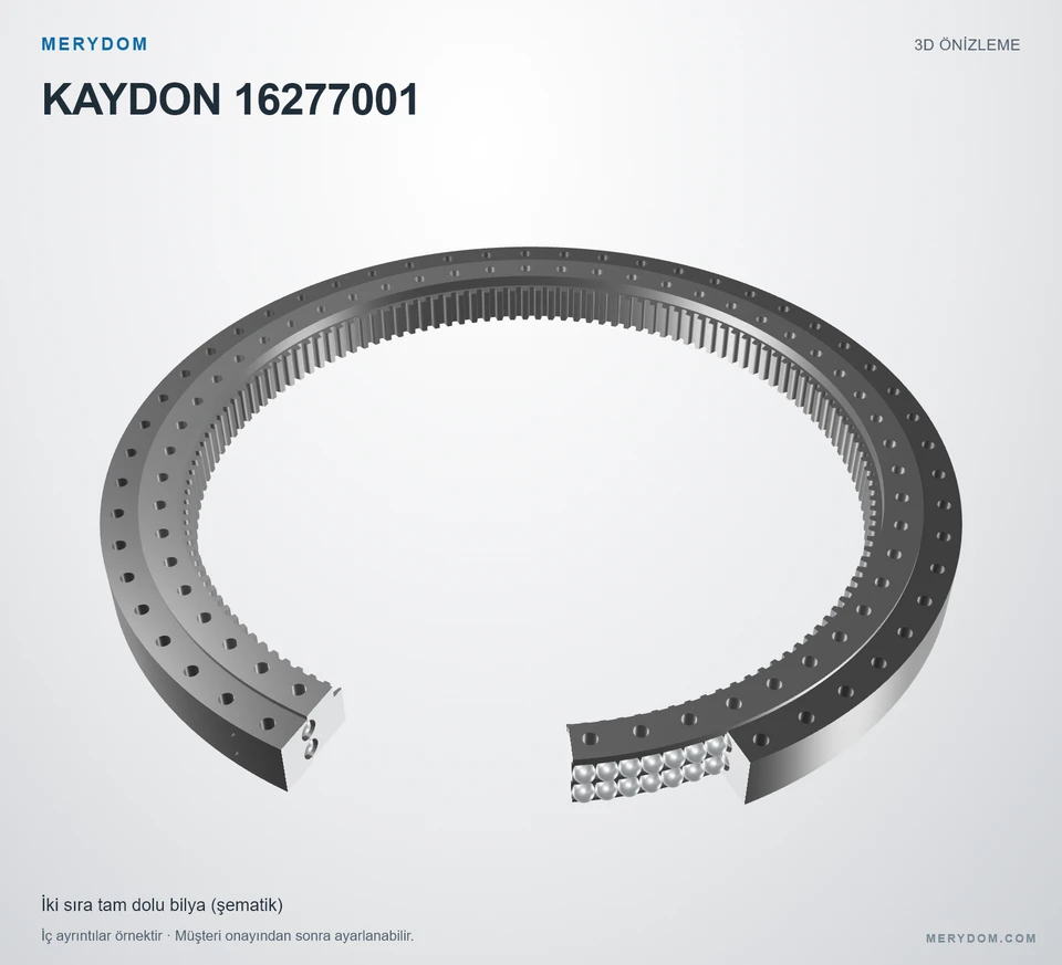 KAYDON 16277001 için MERYDOM muadil döner tabla rulmanının 3D model önizlemesi.