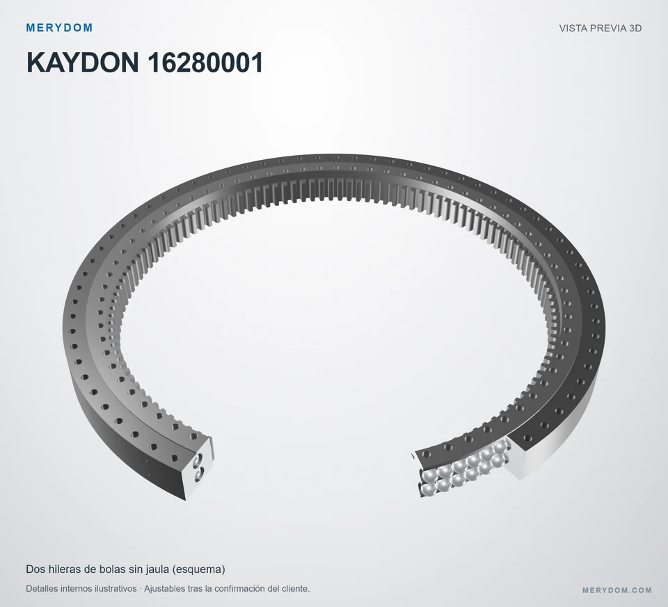 Vista previa del modelo 3D de la corona de giro de sustitución MERYDOM para KAYDON 16280001.
