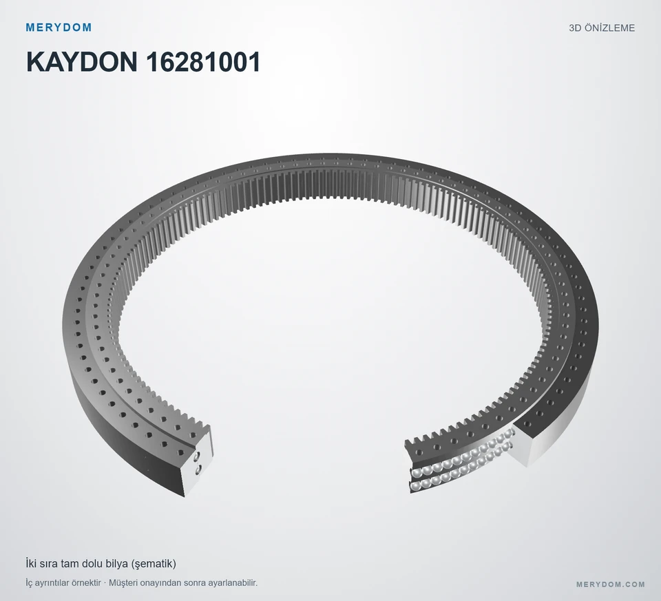 KAYDON 16281001 için MERYDOM muadil döner tabla rulmanının 3D model önizlemesi.