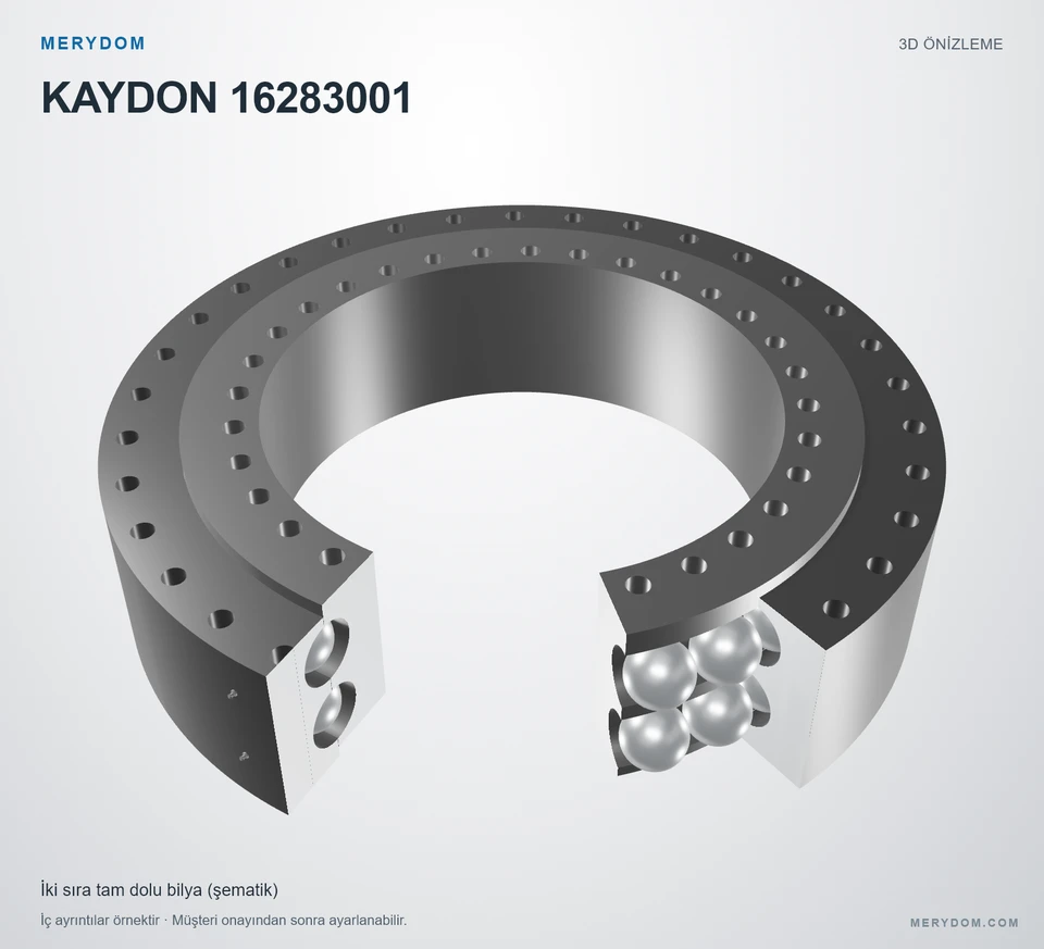 KAYDON 16283001 için MERYDOM muadil döner tabla rulmanının 3D model önizlemesi.
