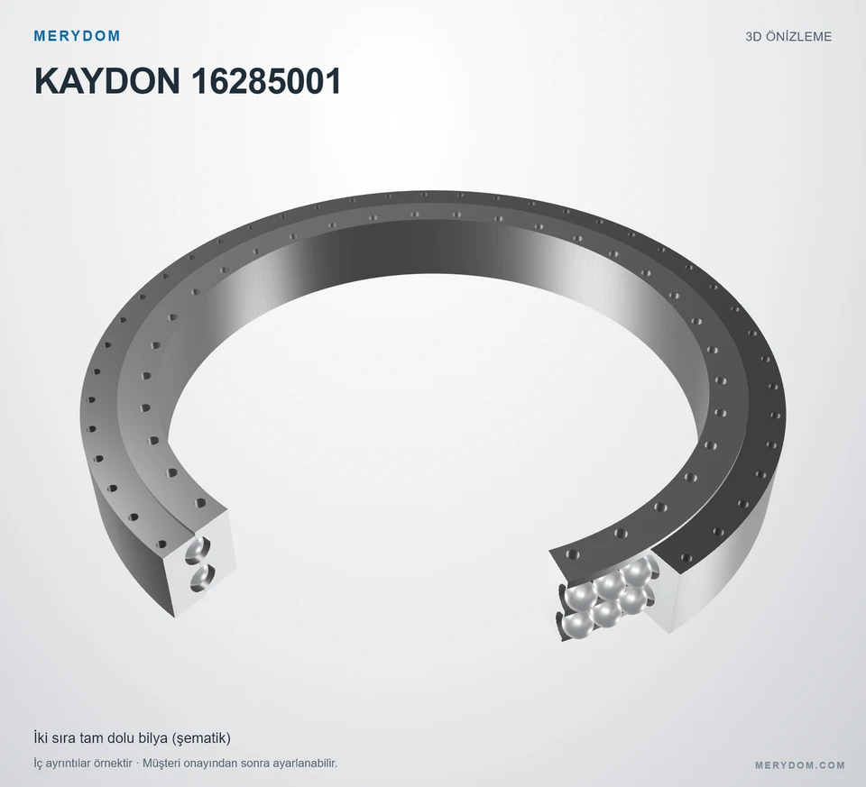 KAYDON 16285001 için MERYDOM muadil döner tabla rulmanının 3D model önizlemesi.