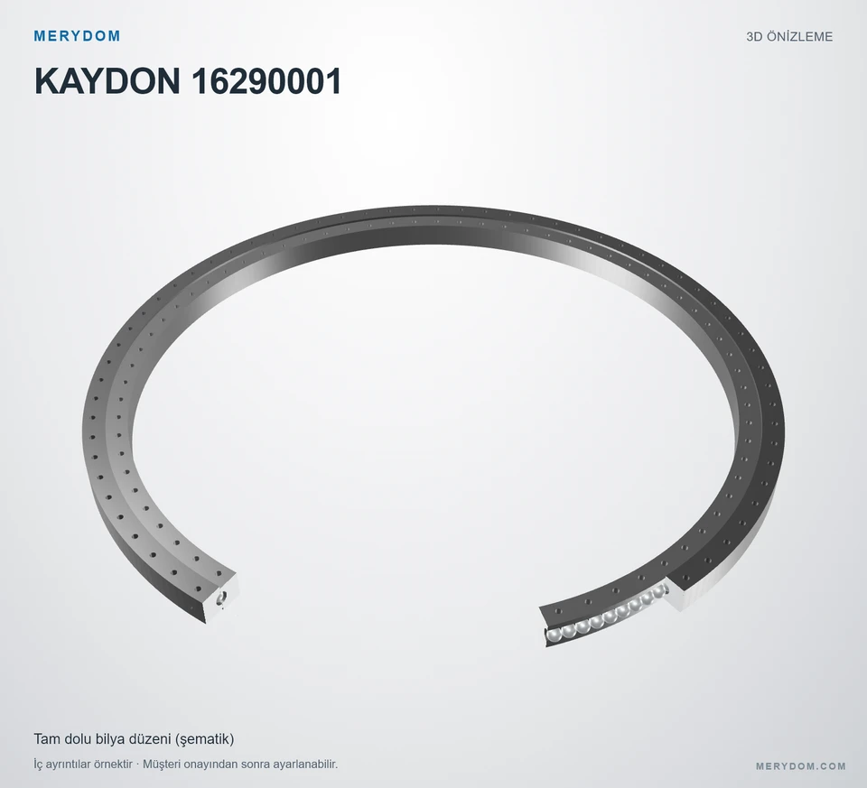 KAYDON 16290001 için MERYDOM muadil döner tabla rulmanının 3D model önizlemesi.