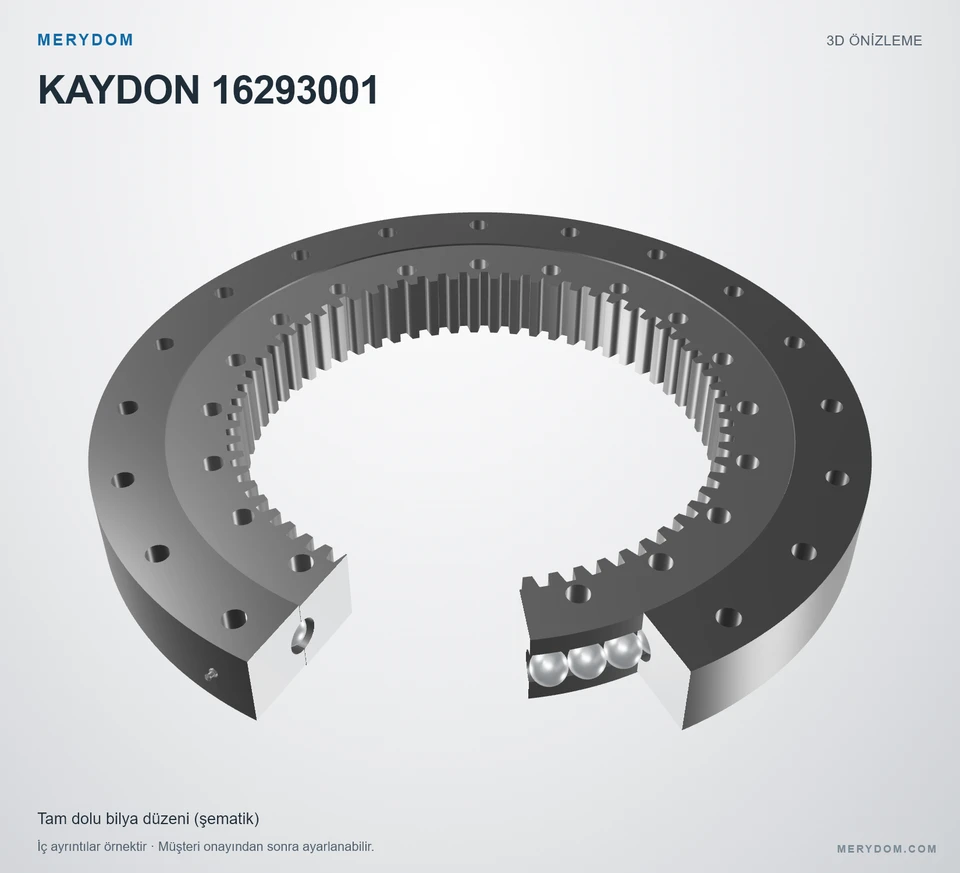 KAYDON 16293001 için MERYDOM muadil döner tabla rulmanının 3D model önizlemesi.