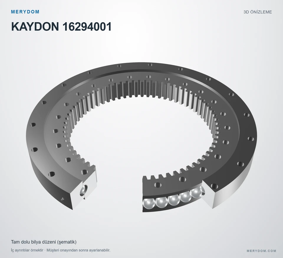 KAYDON 16294001 için MERYDOM muadil döner tabla rulmanının 3D model önizlemesi.