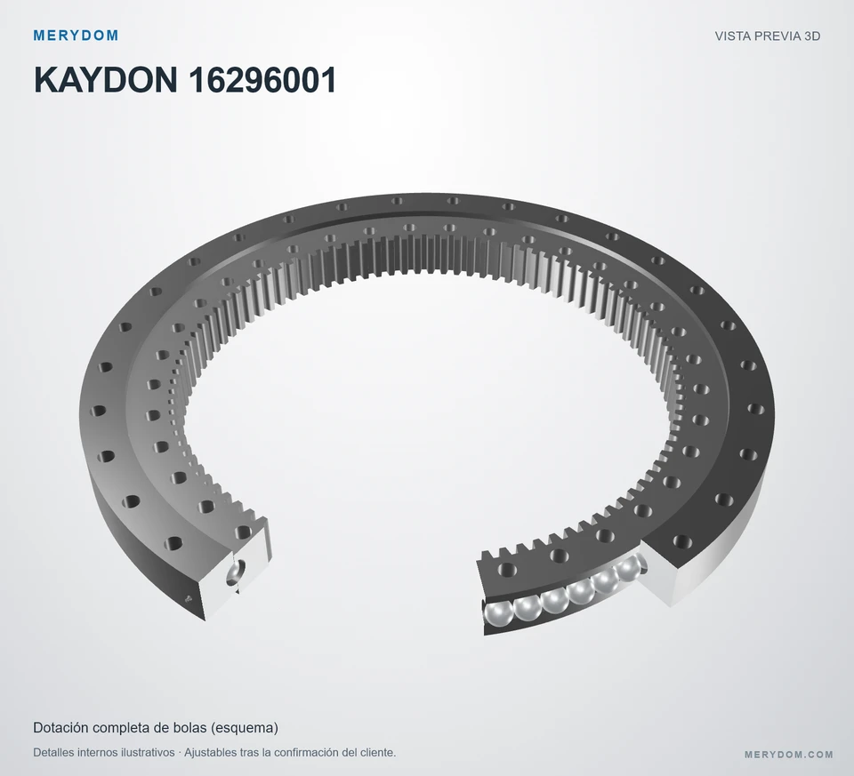 Vista previa del modelo 3D de la corona de giro de sustitución MERYDOM para KAYDON 16296001.