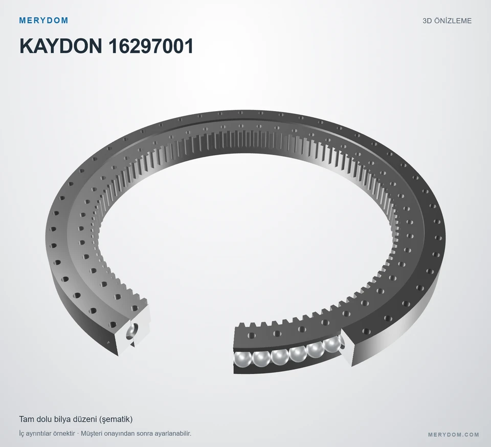 KAYDON 16297001 için MERYDOM muadil döner tabla rulmanının 3D model önizlemesi.