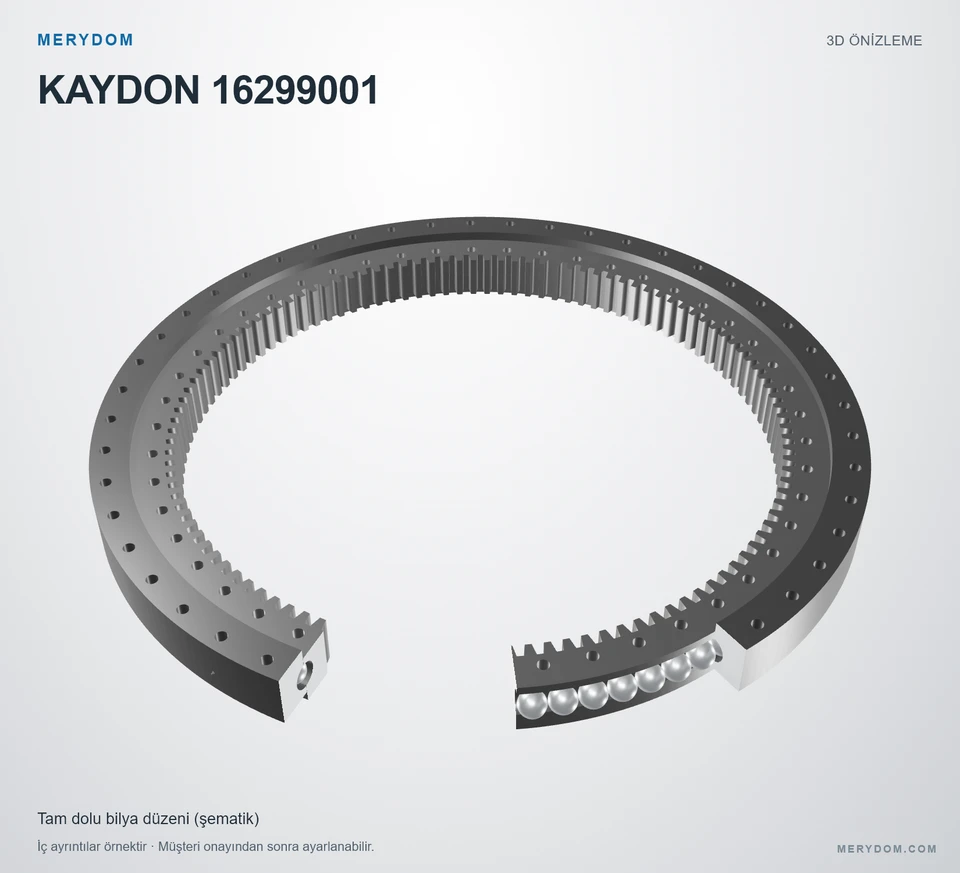 KAYDON 16299001 için MERYDOM muadil döner tabla rulmanının 3D model önizlemesi.