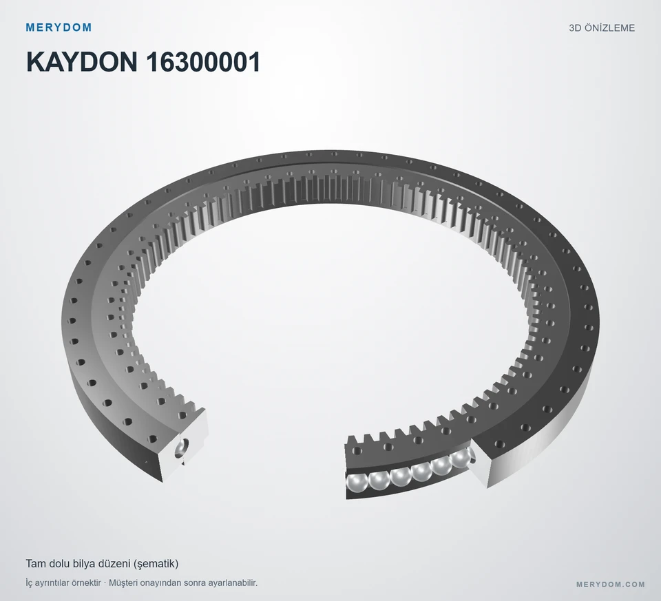 KAYDON 16300001 için MERYDOM muadil döner tabla rulmanının 3D model önizlemesi.