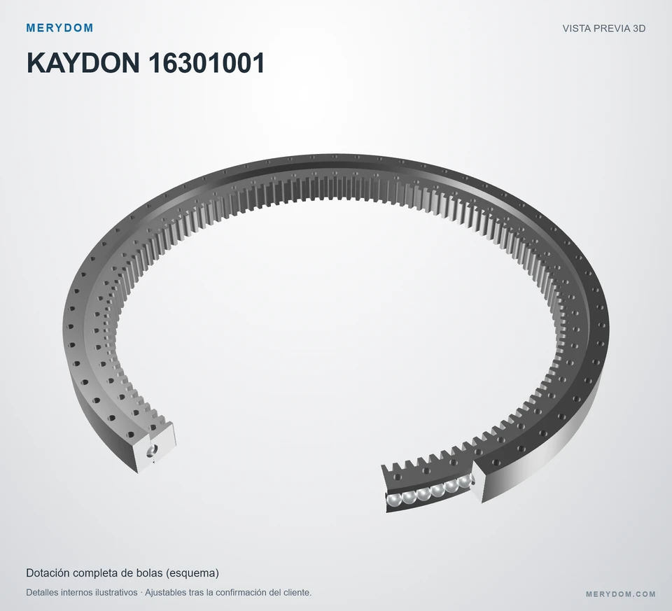 Vista previa del modelo 3D de la corona de giro de sustitución MERYDOM para KAYDON 16301001.