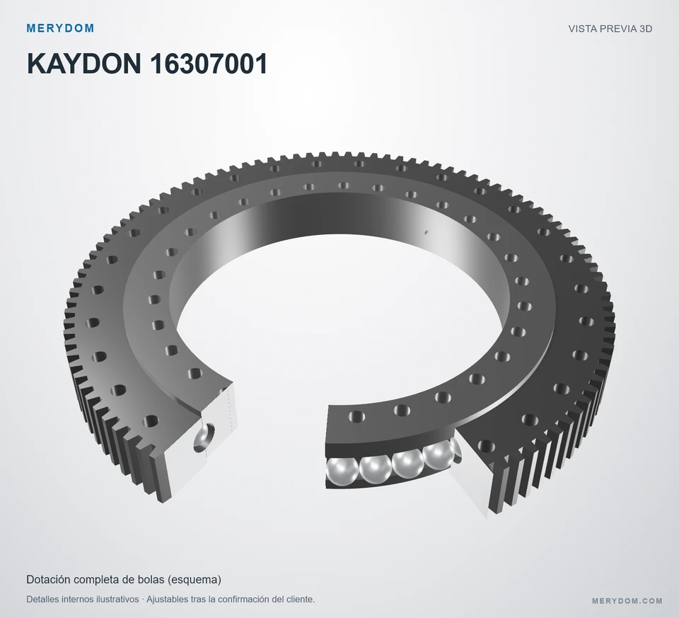 Vista previa del modelo 3D de la corona de giro de sustitución MERYDOM para KAYDON 16307001.
