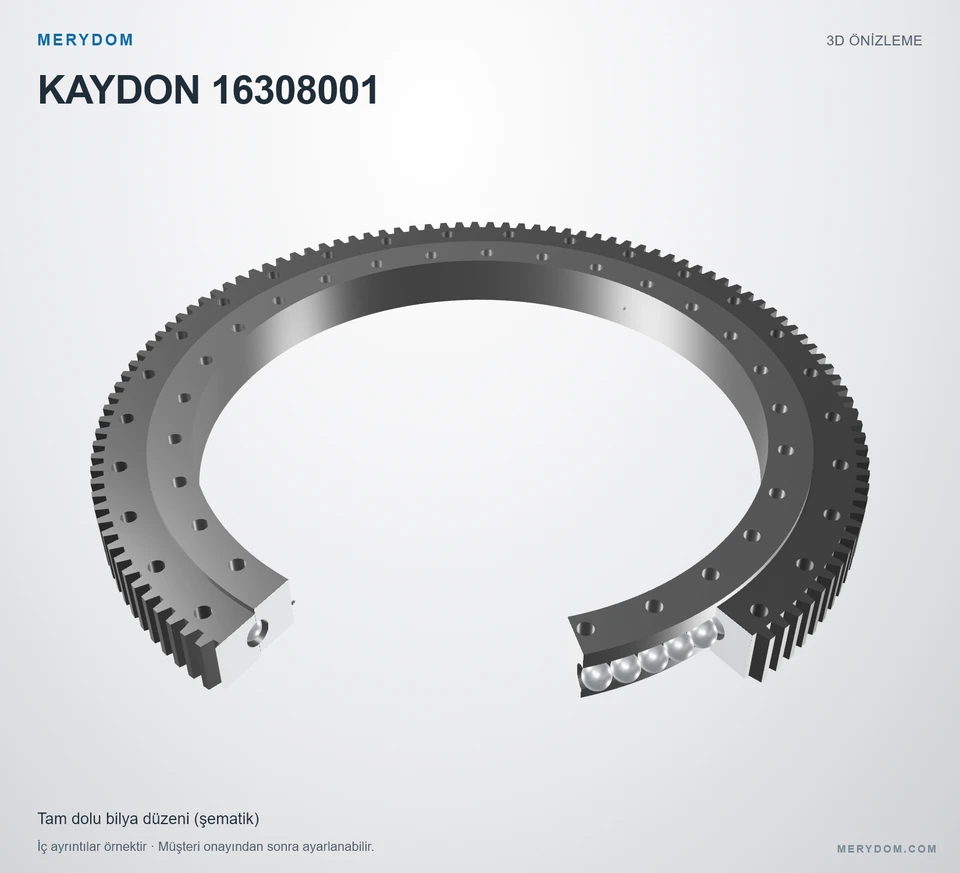 KAYDON 16308001 için MERYDOM muadil döner tabla rulmanının 3D model önizlemesi.