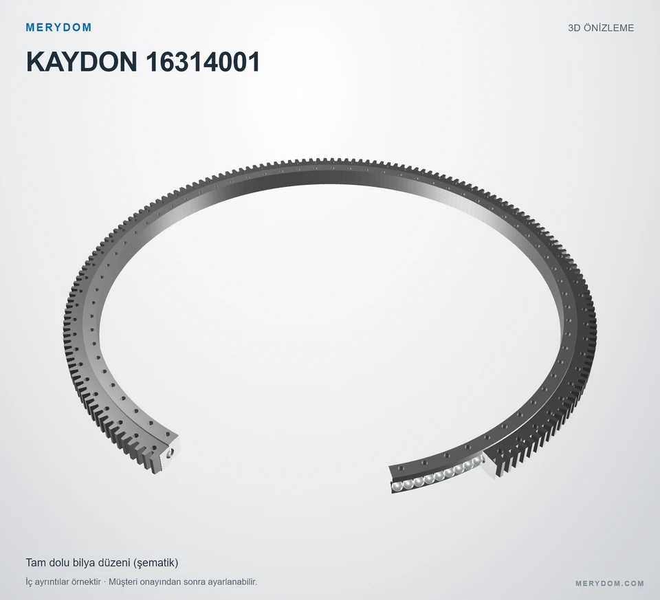 KAYDON 16314001 için MERYDOM muadil döner tabla rulmanının 3D model önizlemesi.