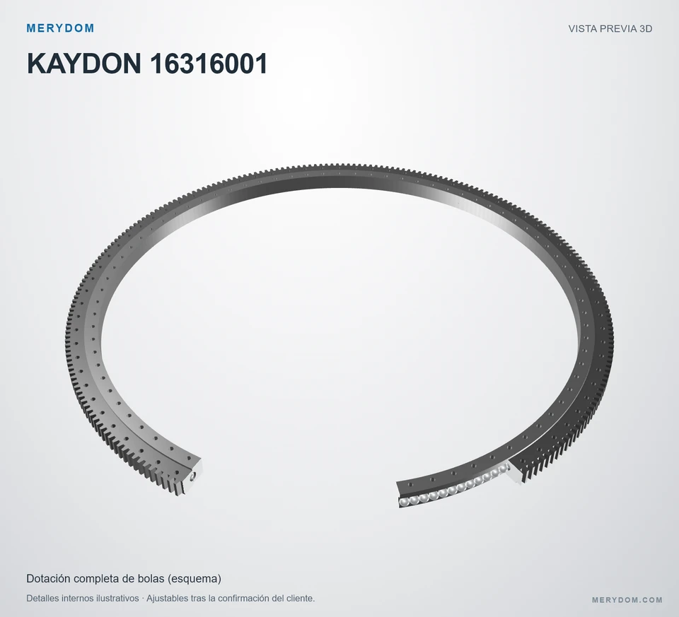 Vista previa del modelo 3D de la corona de giro de sustitución MERYDOM para KAYDON 16316001.