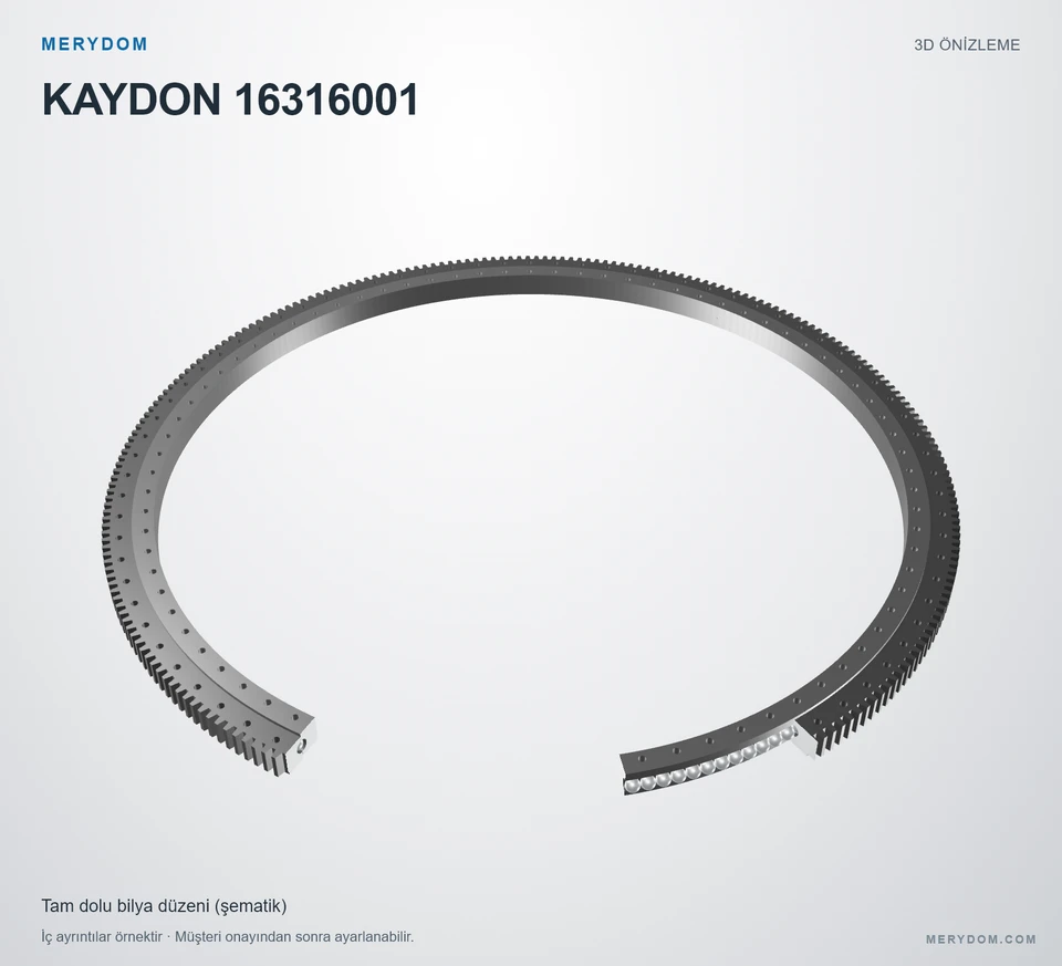 KAYDON 16316001 için MERYDOM muadil döner tabla rulmanının 3D model önizlemesi.