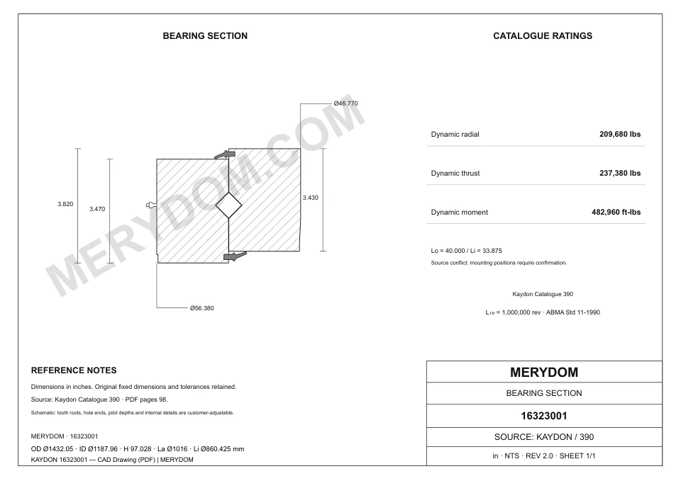 CAD drawing of the MERYDOM replacement for KAYDON 16323001