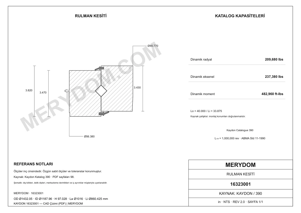 KAYDON 16323001 için MERYDOM muadilinin CAD çizimi
