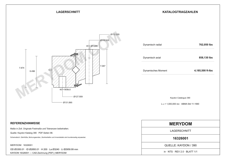 CAD-Zeichnung des MERYDOM Ersatzes für KAYDON 16326001
