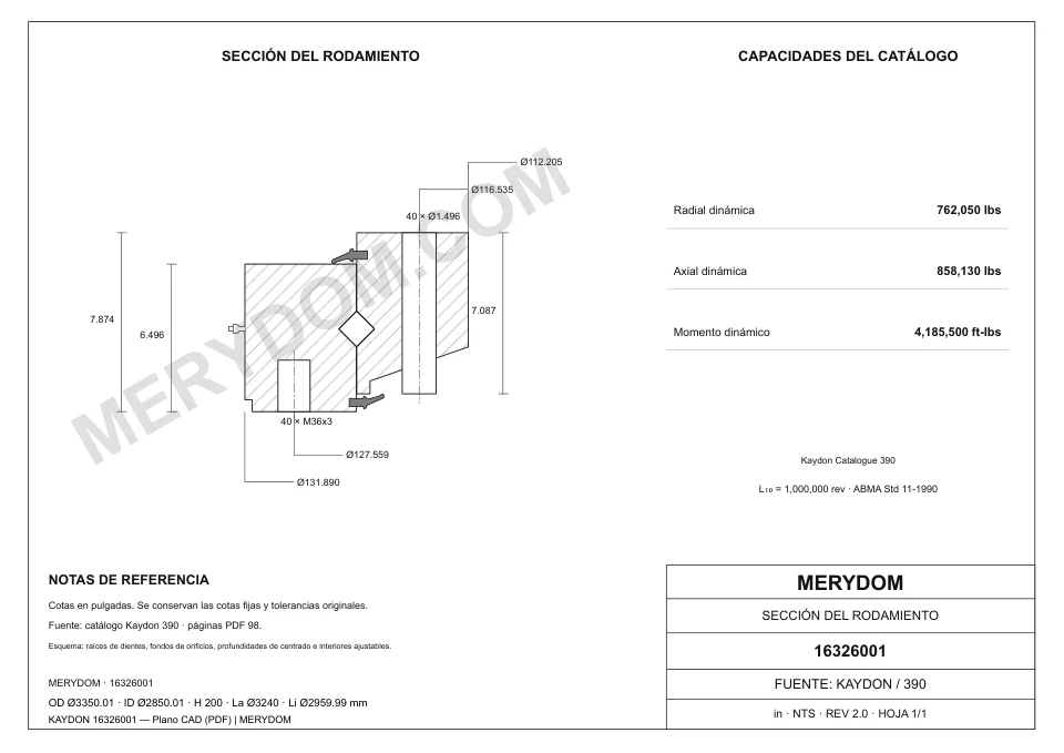 Plano CAD de la sustitución MERYDOM para KAYDON 16326001