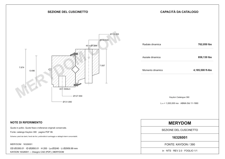 Disegno CAD della sostituzione MERYDOM per KAYDON 16326001