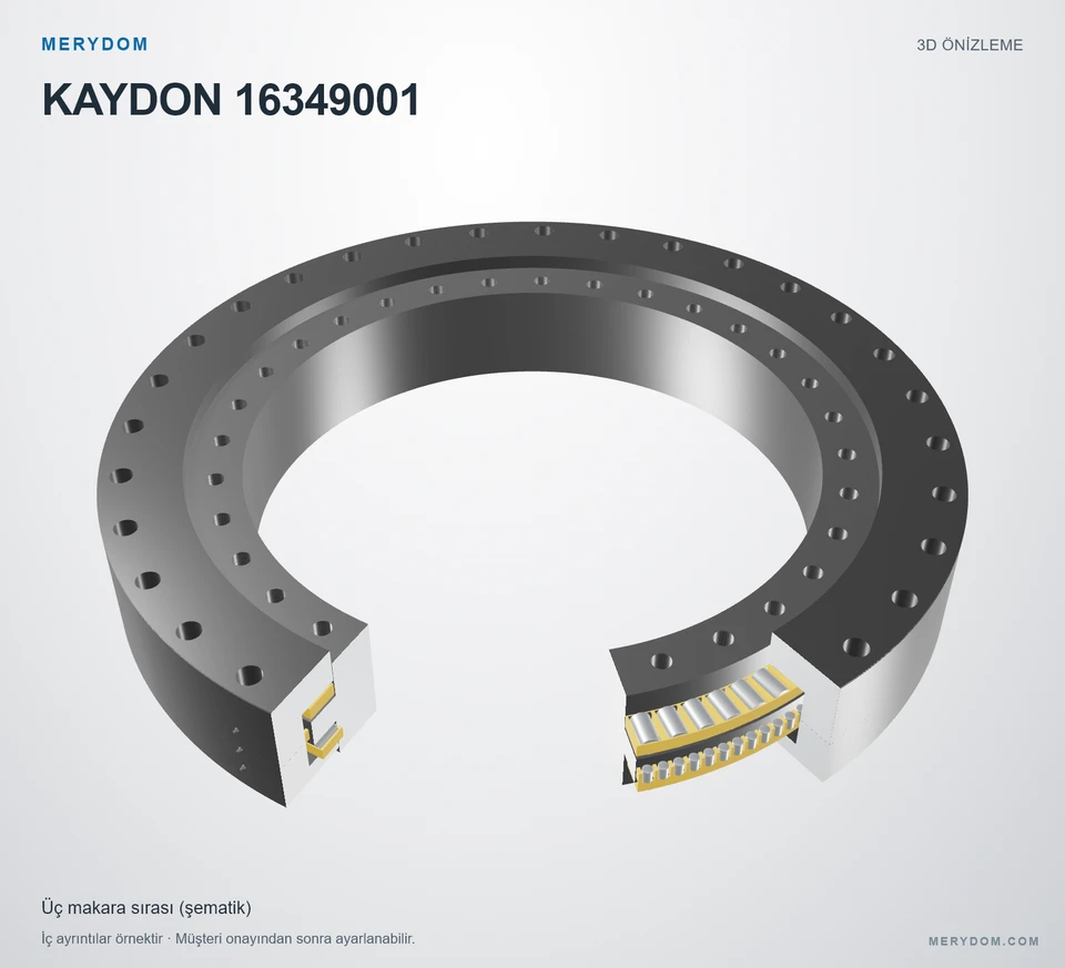 KAYDON 16349001 için MERYDOM muadil döner tabla rulmanının 3D model önizlemesi.