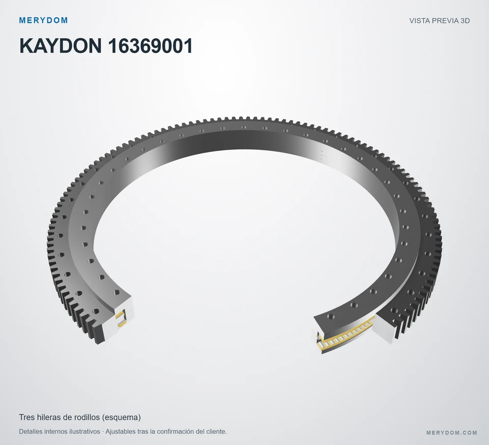 Vista previa del modelo 3D de la corona de giro de sustitución MERYDOM para KAYDON 16369001.