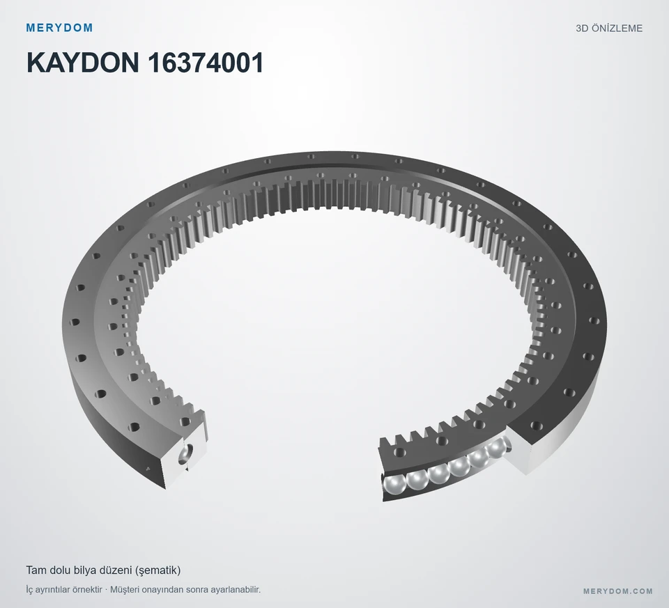 KAYDON 16374001 için MERYDOM muadil döner tabla rulmanının 3D model önizlemesi.
