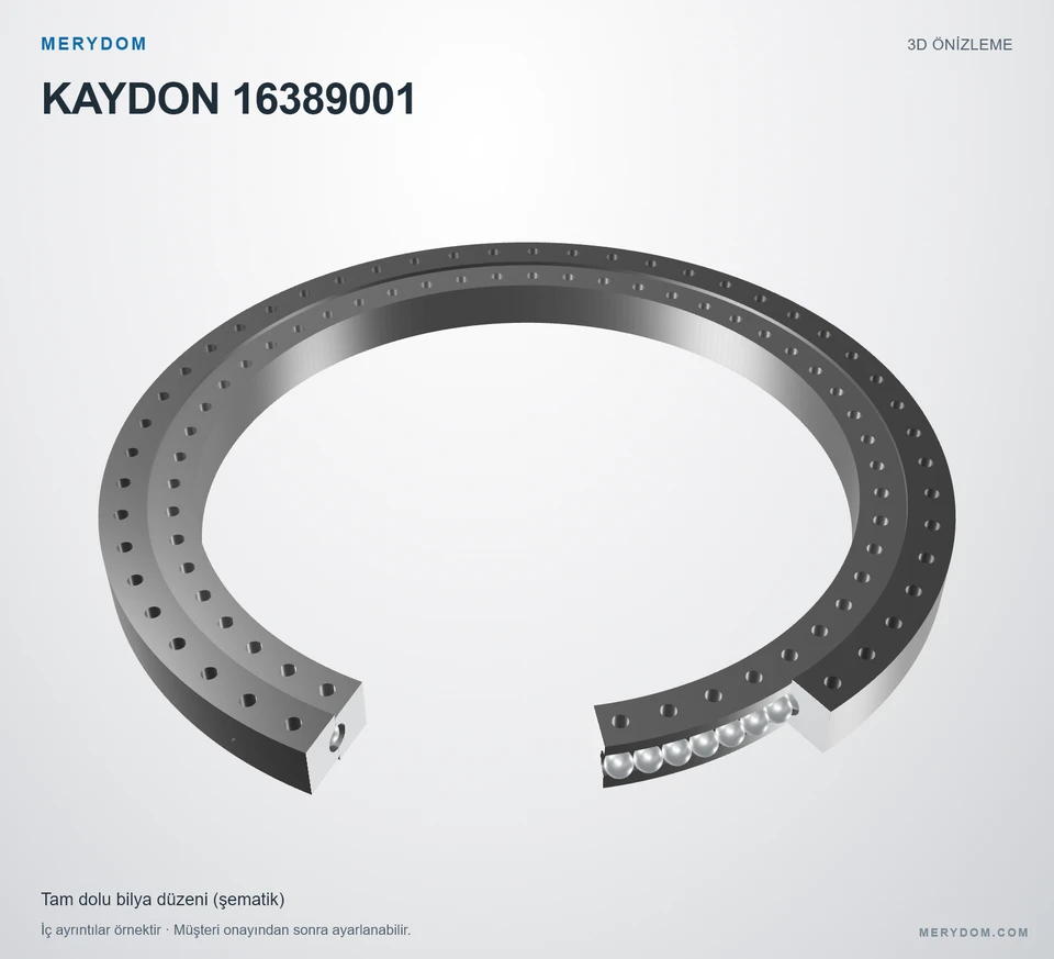 KAYDON 16389001 için MERYDOM muadil döner tabla rulmanının 3D model önizlemesi.