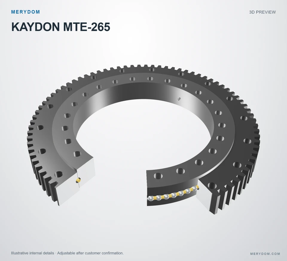 3D model preview of the MERYDOM replacement slewing bearing for KAYDON MTE-265.