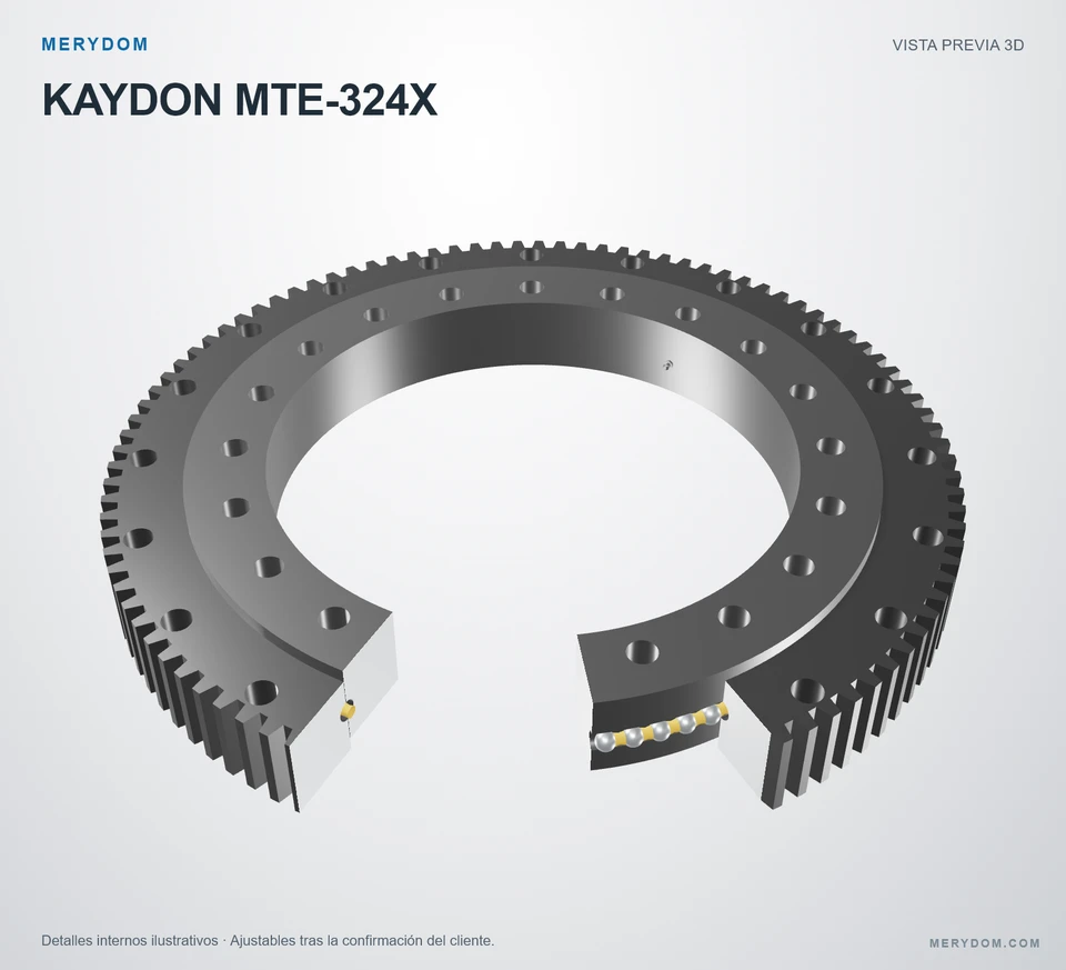 Vista previa del modelo 3D de la corona de giro de sustitución MERYDOM para KAYDON MTE-324X.