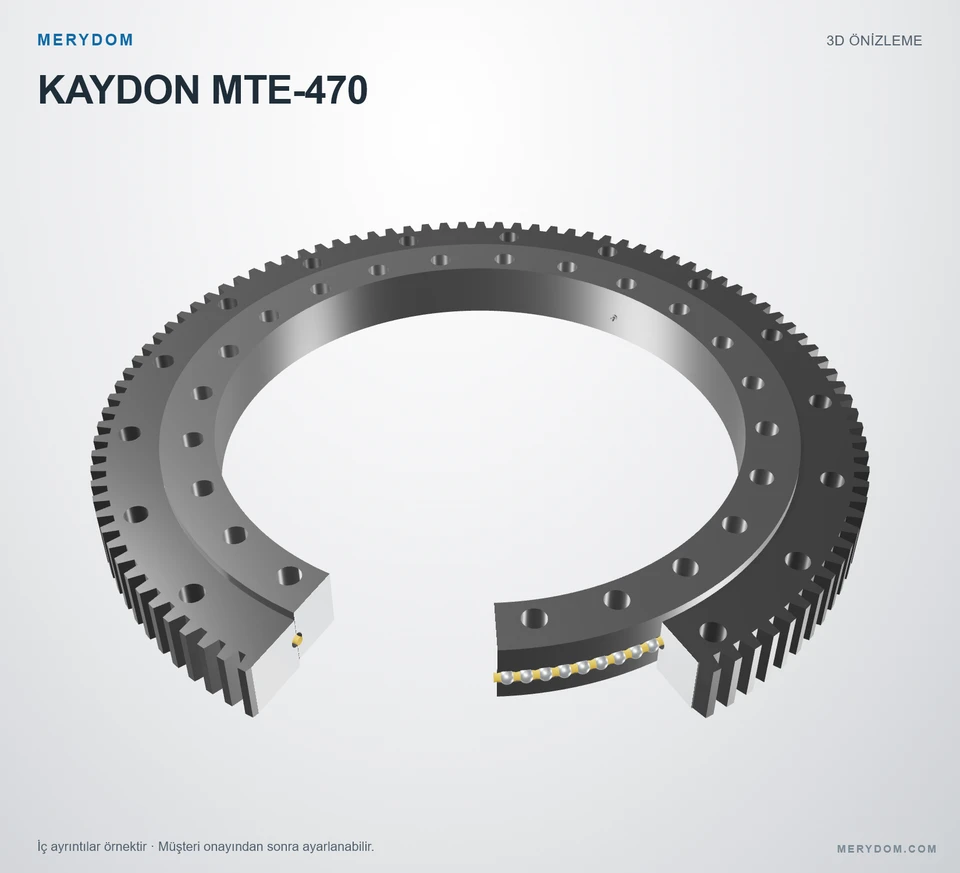 KAYDON MTE-470 için MERYDOM muadil döner tabla rulmanının 3D model önizlemesi.