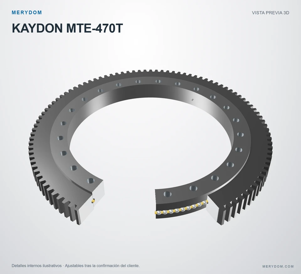 Vista previa del modelo 3D de la corona de giro de sustitución MERYDOM para KAYDON MTE-470T.