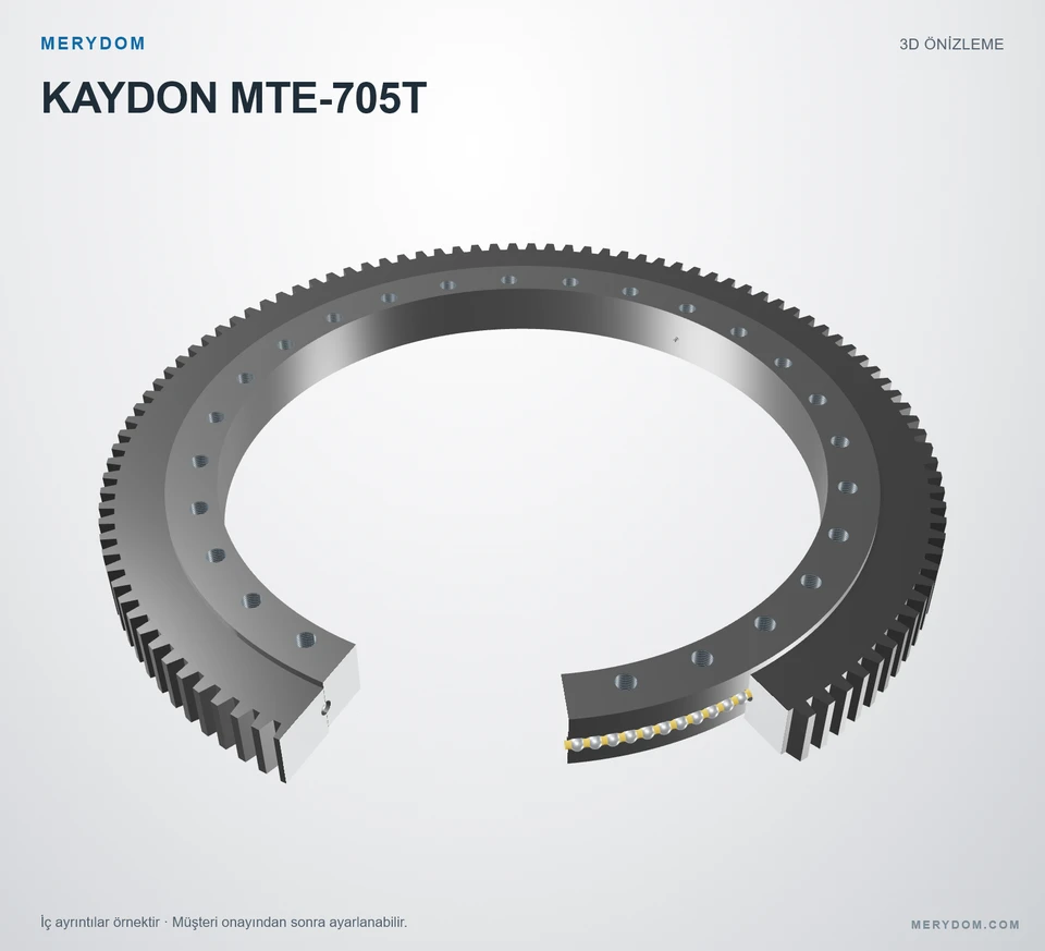 KAYDON MTE-705T için MERYDOM muadil döner tabla rulmanının 3D model önizlemesi.