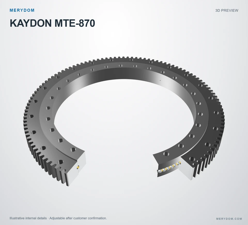 3D model preview of the MERYDOM replacement slewing bearing for KAYDON MTE-870.