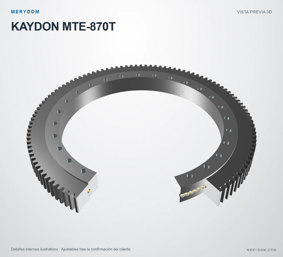 Vista previa del modelo 3D de la corona de giro de sustitución MERYDOM para KAYDON MTE-870T.
