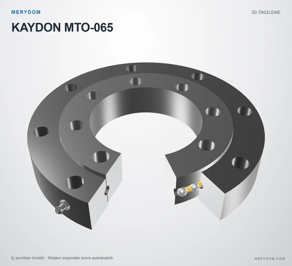 KAYDON MTO-065 için MERYDOM muadil döner tabla rulmanının 3D model önizlemesi.