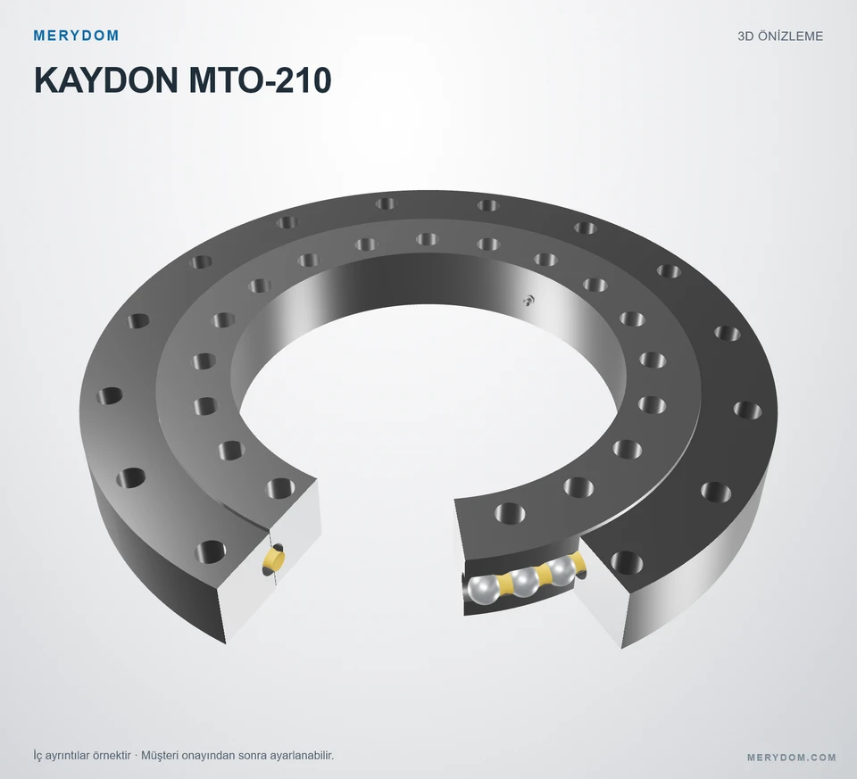 KAYDON MTO-210 için MERYDOM muadil döner tabla rulmanının 3D model önizlemesi.