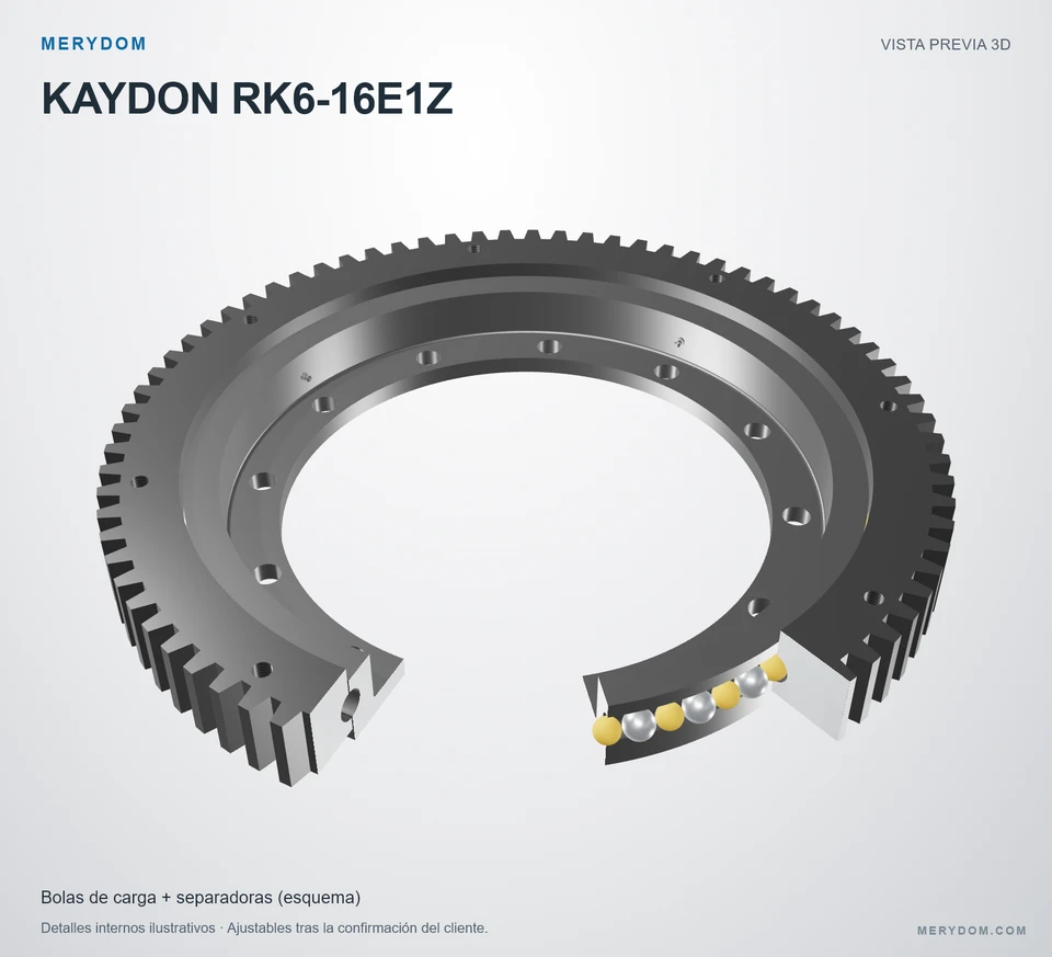 Vista previa del modelo 3D de la corona de giro de sustitución MERYDOM para KAYDON RK6-16E1Z.