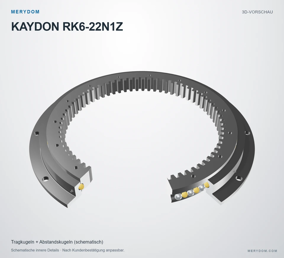 Vorschau des 3D-Modells des MERYDOM-Ersatzdrehkranzes für KAYDON RK6-22N1Z.
