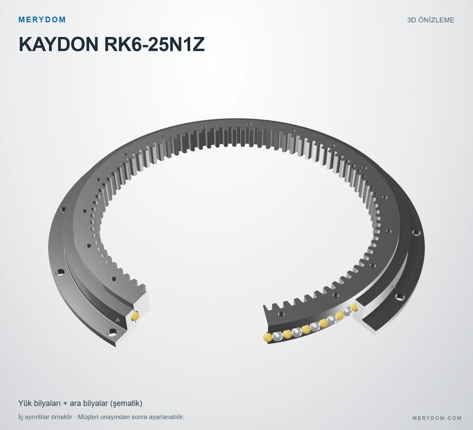 KAYDON RK6-25N1Z için MERYDOM muadil döner tabla rulmanının 3D model önizlemesi.