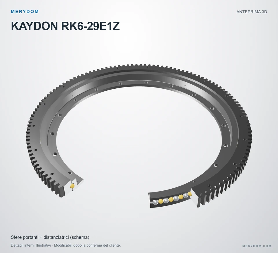 Anteprima del modello 3D del cuscinetto di rotazione sostitutivo MERYDOM per KAYDON RK6-29E1Z.