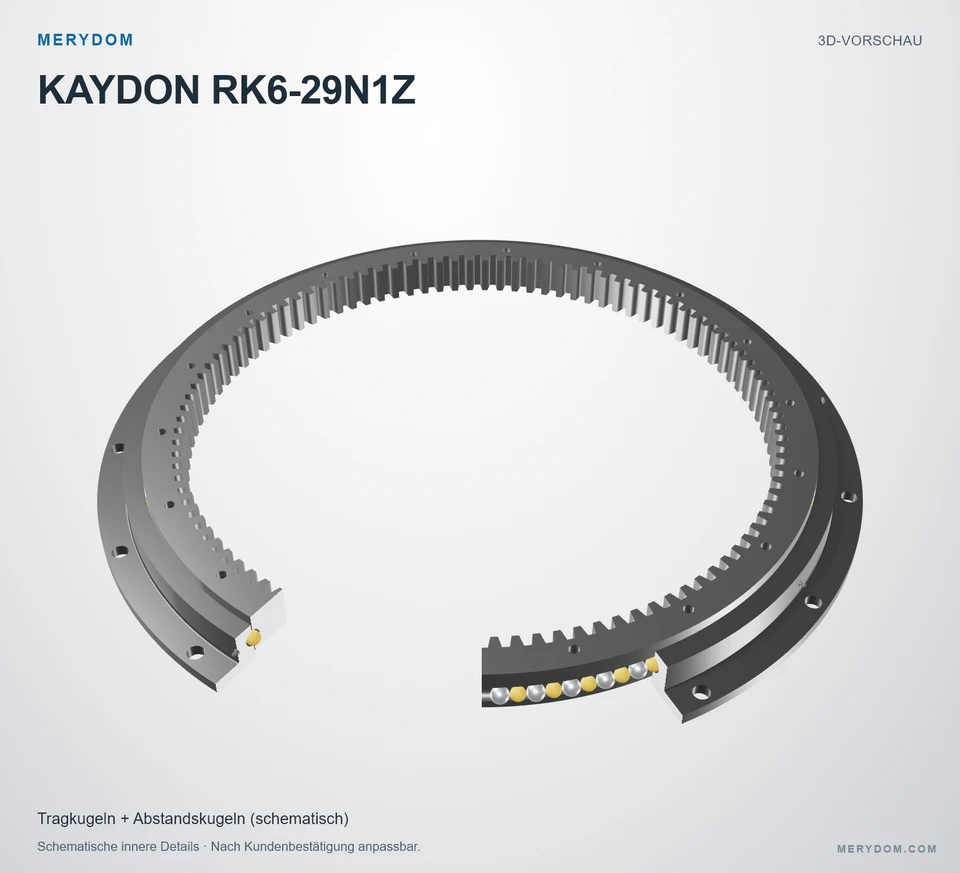 Vorschau des 3D-Modells des MERYDOM-Ersatzdrehkranzes für KAYDON RK6-29N1Z.