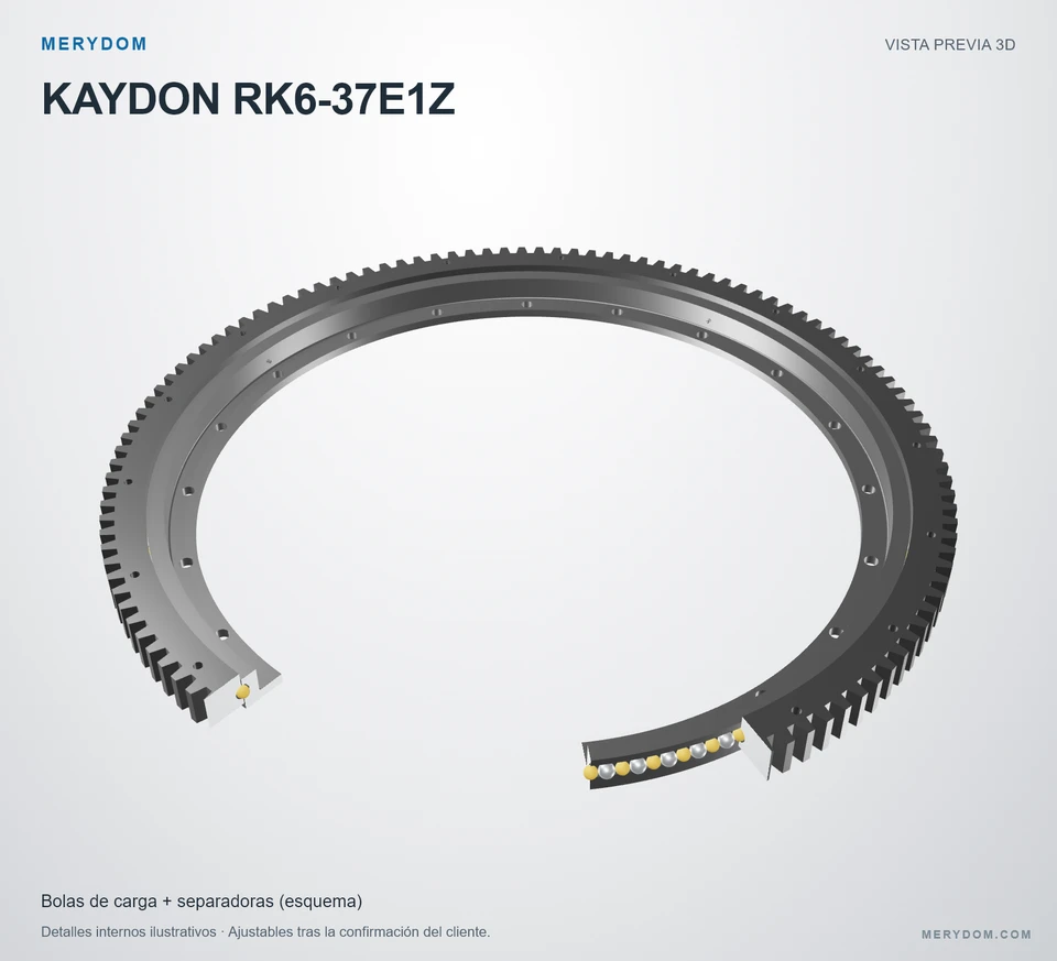Vista previa del modelo 3D de la corona de giro de sustitución MERYDOM para KAYDON RK6-37E1Z.
