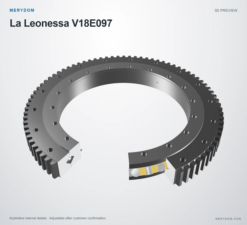 3D model preview of the MERYDOM replacement slewing bearing for La Leonessa V18E097.