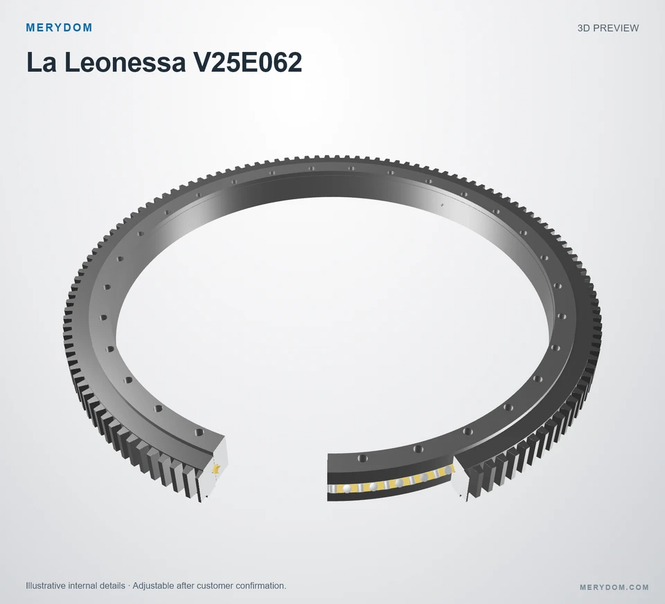3D model preview of the MERYDOM replacement slewing bearing for La Leonessa V25E062.