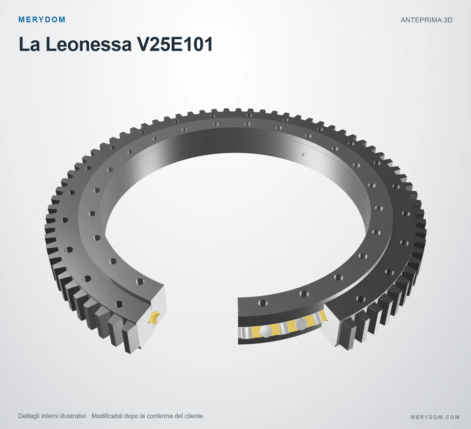 Anteprima del modello 3D del cuscinetto di rotazione sostitutivo MERYDOM per La Leonessa V25E101.
