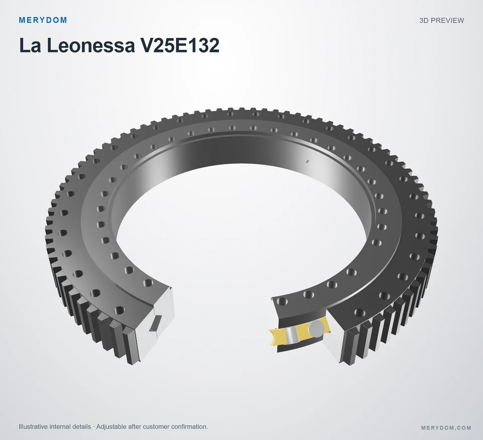3D model preview of the MERYDOM replacement slewing bearing for La Leonessa V25E132.