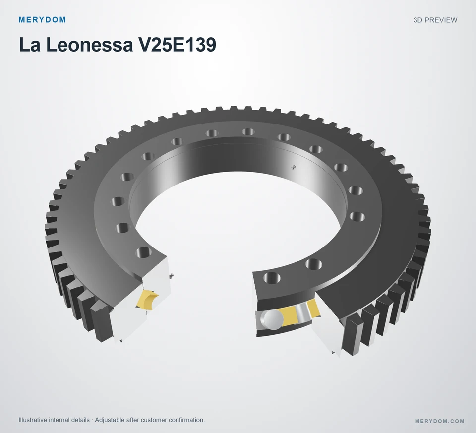 3D model preview of the MERYDOM replacement slewing bearing for La Leonessa V25E139.
